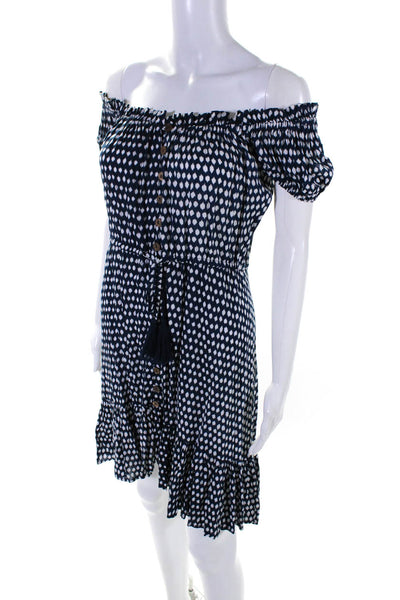 Tiare Hawaii Womens Polka Dotted Buttoned Tassel Tied Midi Dress Blue Size OS