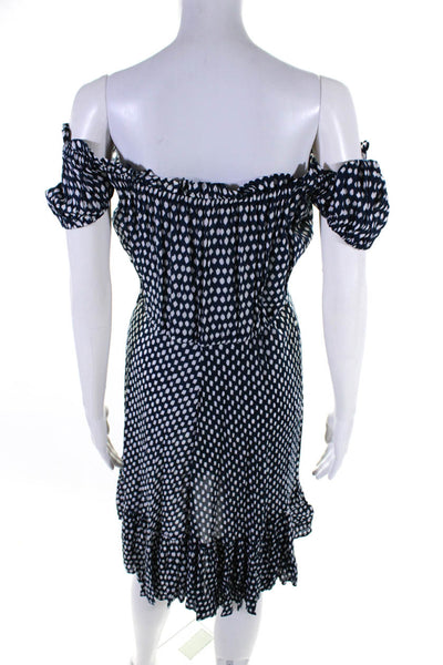 Tiare Hawaii Womens Polka Dotted Buttoned Tassel Tied Midi Dress Blue Size OS