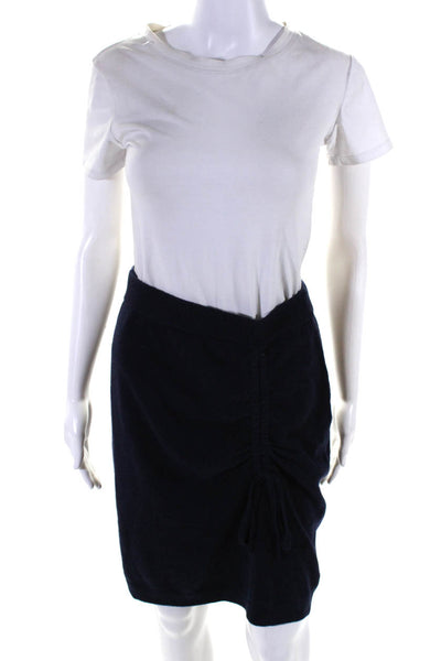 Milly Womens Wool Ruched Tie Slip-On Elastic Waist Pencil Skirt Blue Size M