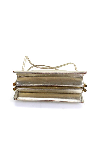 Judith Leiber Womens Metallic Jeweled Push Lock Flapped Top Handle Handbag Gold