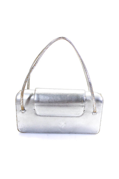 Judith Leiber Womens Metallic Jeweled Push Lock Top Handle Handbag Silver