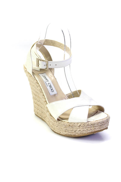 Jimmy Choo Womens Platform Ankle Strap Espadrilles White Patent Leather Size 39