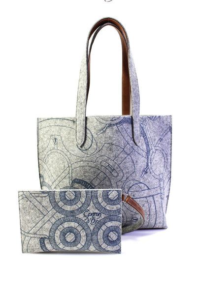 Hermes Womens Double Handle Felt Carrimi Tote Handbag Gray Blue H23070906