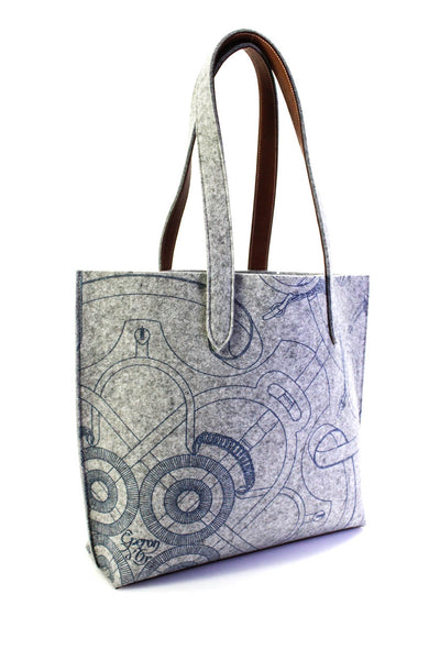 Hermes Womens Double Handle Felt Carrimi Tote Handbag Gray Blue H23070906