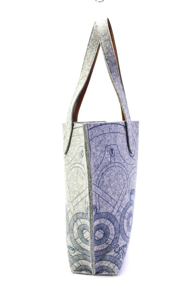 Hermes Womens Double Handle Felt Carrimi Tote Handbag Gray Blue H23070906