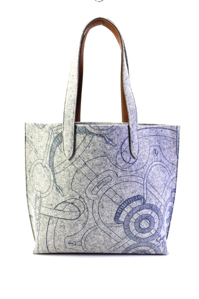 Hermes Womens Double Handle Felt Carrimi Tote Handbag Gray Blue H23070906