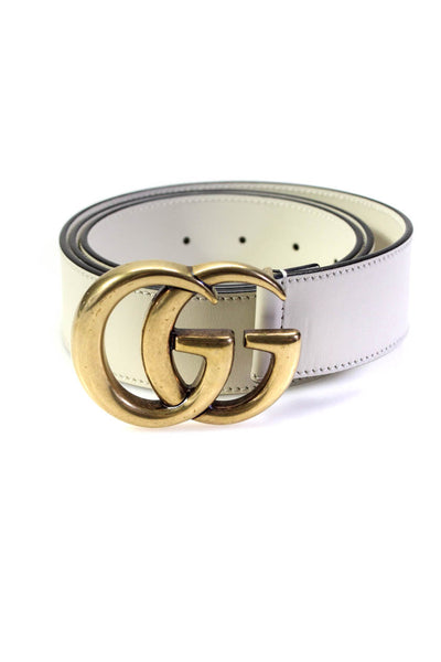 Gucci Womens Medium Width GG Marmont Buckle Belt White Leather Size 33