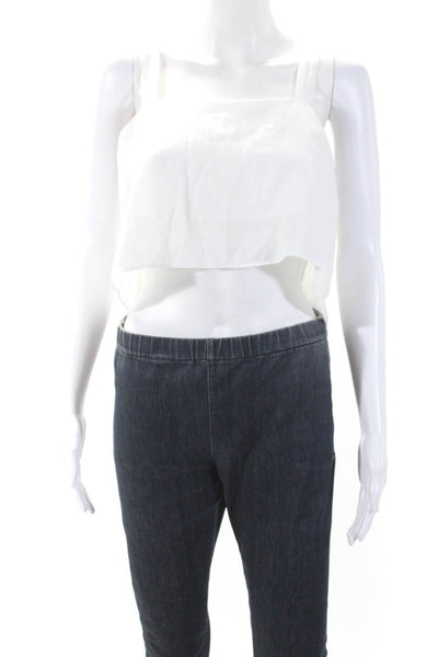 Line + Dot Womens Back Zip Square Neck Draped Crop Top White Size Small