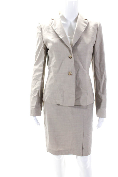Brooks Brothers Womens Wool Two Button Blazer Straight Skirt Suit Tan Size 4