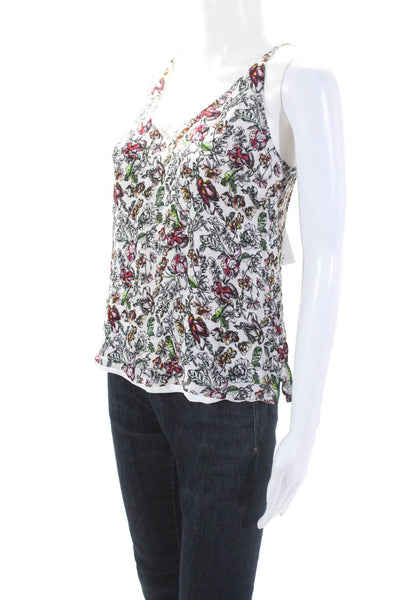 L'Agence Womens Silk Chiffon Floral Print V-Neck Camisole Tank White Size XS