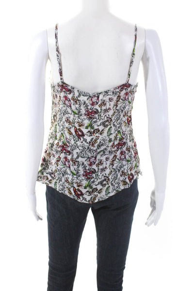 L'Agence Womens Silk Chiffon Floral Print V-Neck Camisole Tank White Size XS