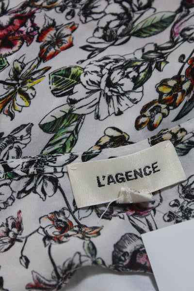 L'Agence Womens Silk Chiffon Floral Print V-Neck Camisole Tank White Size XS