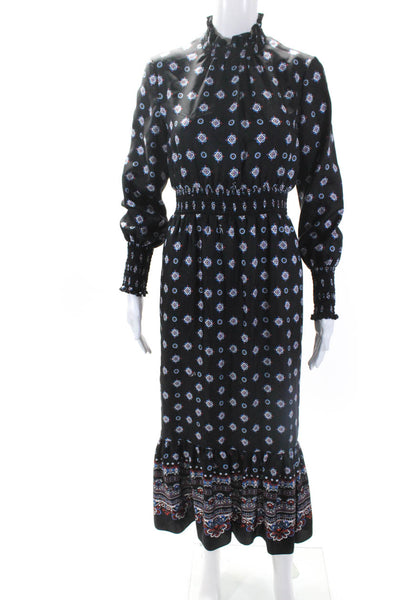 Erdem Women's High Neck Long Sleeves Tiered Maxi Dress Black Paisley Size S