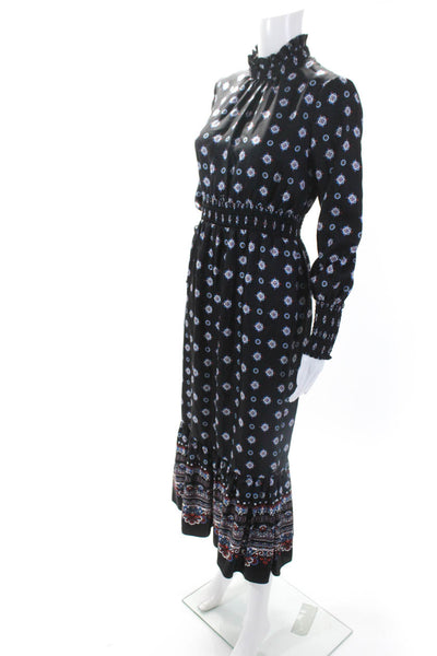 Erdem Women's High Neck Long Sleeves Tiered Maxi Dress Black Paisley Size S