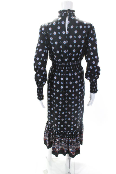 Erdem Women's High Neck Long Sleeves Tiered Maxi Dress Black Paisley Size S