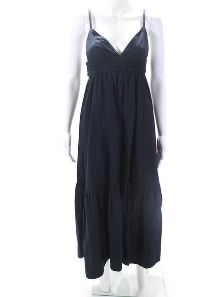 ALC Women's V-Neck Spaghetti Straps Cut-Out Tiered Maxi Dress Navy Blue Size 0