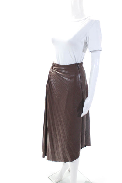 ALC Women's Zip Hook Closure Pleated Faux Leather Maxi Skirt Brown Size 0