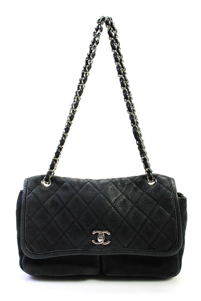 Chanel Womens Chain Strap Quilted CC Single Flap Shoulder Handbag Black E2301728