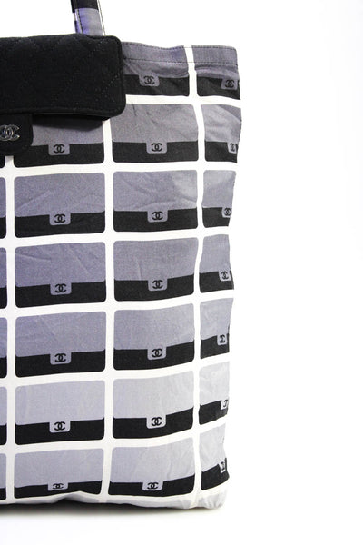Chanel Womens Compactable CC Canvas Shopping Tote Handbag Gray Black E2306961