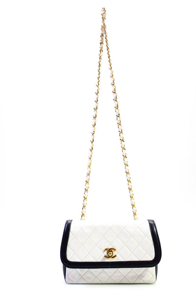 Chanel Womens Quilted CC Turnlock Vintage Flap Handbag White Navy C23070203