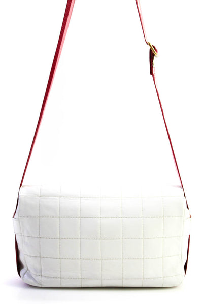 Chanel Womens Logo Strap CC Quilted Sport Chocolate Bar Handbag White Red E23005