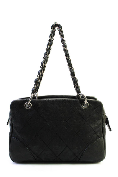 Chanel Womens Caviar Leather Quilted CC Double Chain Handbag Black E2300376