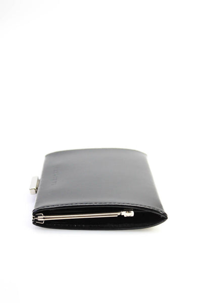 Lamarthe Womens Leather Silver Tone Hardware Hinged Wallet Black