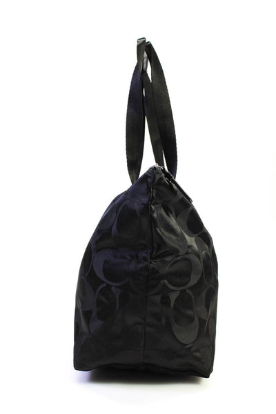 Coach Womens Monogram Leather Trim Tote Shoulder Bag Black