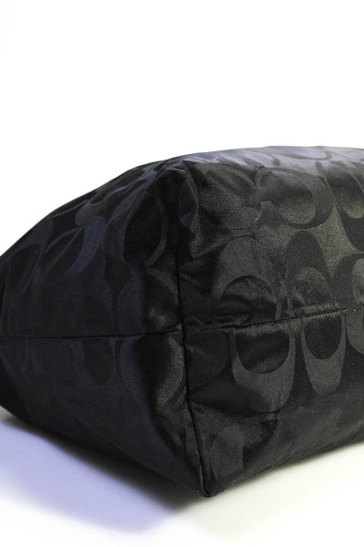 Coach Womens Monogram Leather Trim Tote Shoulder Bag Black