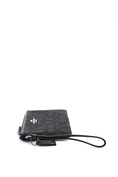Coach Womens Monogram Canvas Leather Trim Wristlet Zip Wallet Black Size S