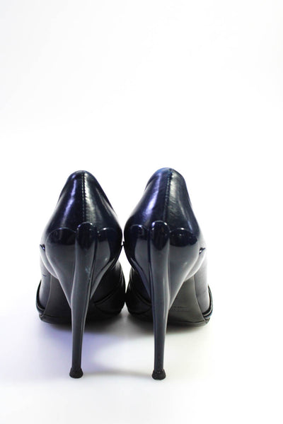 Miu Miu Womens Leather Square Toe Structured Heel Pumps Blue Size 6