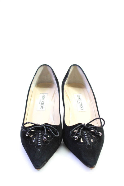 Jimmy Choo Womens Suede Pointed Cutout Low Heel Pumps Black Size 9