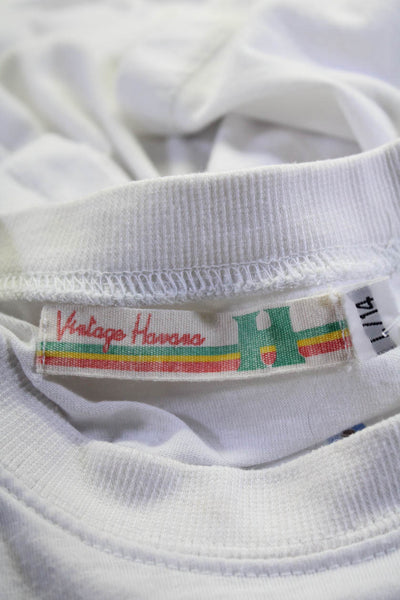 Vintage Havana Girls Cotton Short Sleeve Embroidered Crop T shirt White Size 14