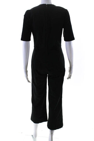 3x1 NYC Womens Cotton V-Neck Short Sleeve Zip Up Wide Leg Jumpsuit Black Size S