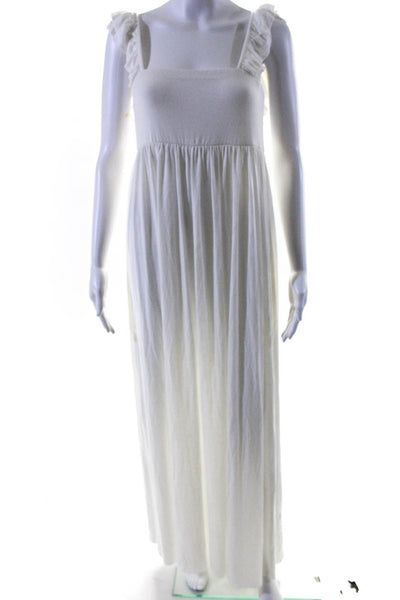 Rachel Pally Womens Stretch Ruffle Trim Sleeveless Maxi Dress White Size S