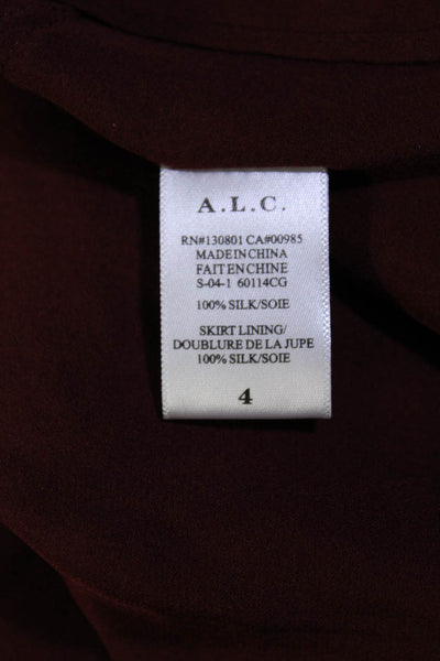 A.L.C. Womens Silk Round Neck Long Sleeve Button Up Dress Burgundy Size 4