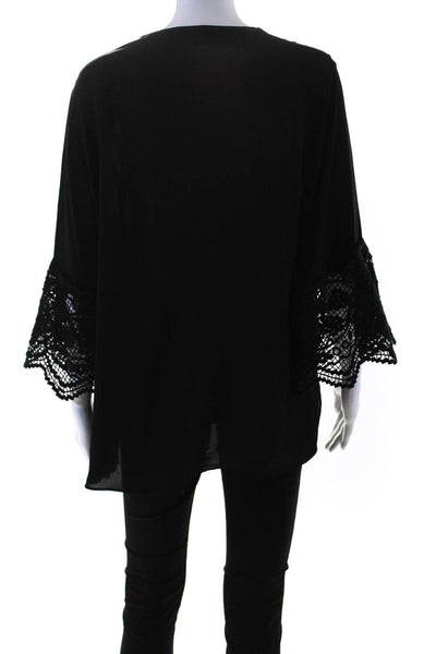 Kobi Halperin Womens Silk Embroidered Button Up Blouse Top Black Size M