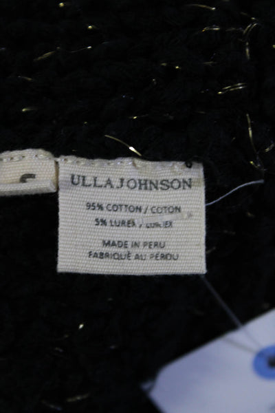 Ulla Johnson Womens Short Puffy Sleeves Sweater Black Gold Cotton Size Small
