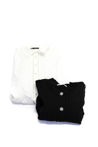 MNG Zara Womens Sweater Button Down Shirt Black White Size Medium Small Lot 2