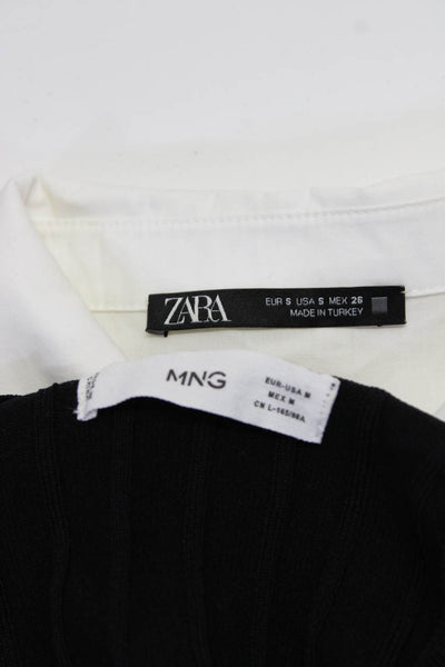 MNG Zara Womens Sweater Button Down Shirt Black White Size Medium Small Lot 2