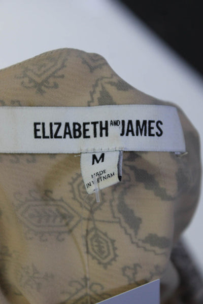 Elizabeth and James Womens Back Zip Crew Neck Floral Silk Top Brown Black Medium