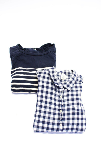 J Crew Womens Gingham Striped Shirts Blue White Cotton Size Medium Large Lot 2