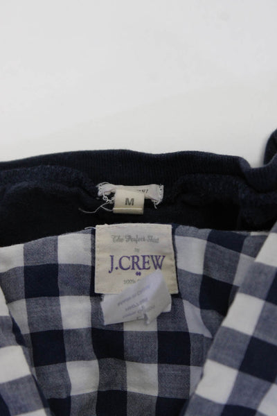 J Crew Womens Gingham Striped Shirts Blue White Cotton Size Medium Large Lot 2