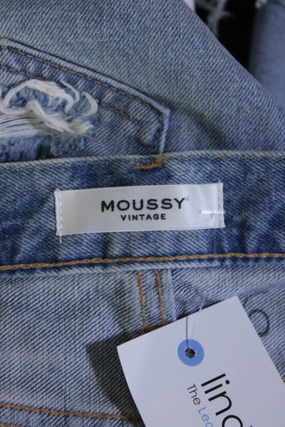 Moussy Womens Mid Rise Light Wash Denim Distressed Skinny Jeans Blue Size 26