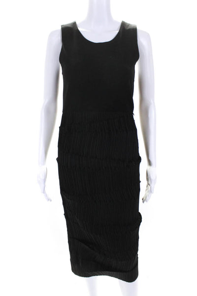 Kimberly Ovitz Womens Pleated Tiered Sleeveless Maxi Tank Dress Black Size 6