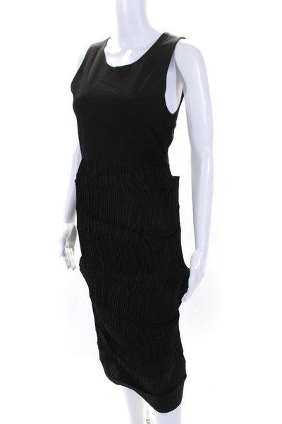 Kimberly Ovitz Womens Pleated Tiered Sleeveless Maxi Tank Dress Black Size 6