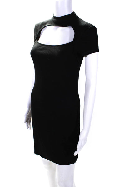 Helmut Lang Womens Short Sleeves Turtleneck Sweater Dress Black Size Small