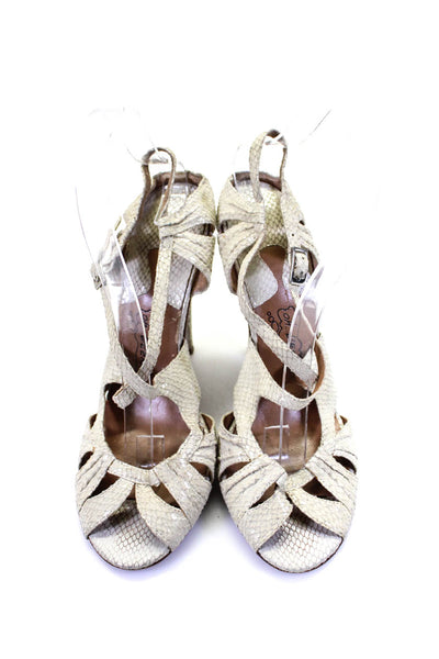 Oh Deer Womens Leather Slingbacks Duomo Sandal Heels Beige Size 8 Medium