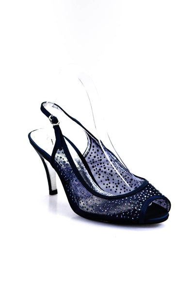 Adrianna Papell Womens Jeweled Peep Toe Slingbacks Pumps Blue Size 8 Medium
