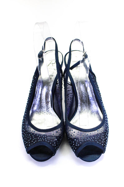 Adrianna Papell Womens Jeweled Peep Toe Slingbacks Pumps Blue Size 8 Medium